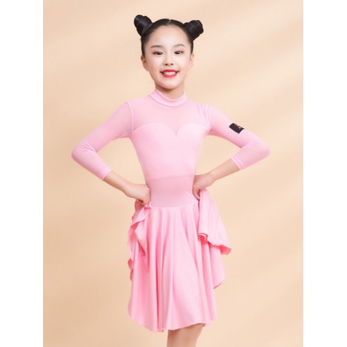 Girls pink black Latin dance competition dresses latin dance costumes for kids performance latin skirts